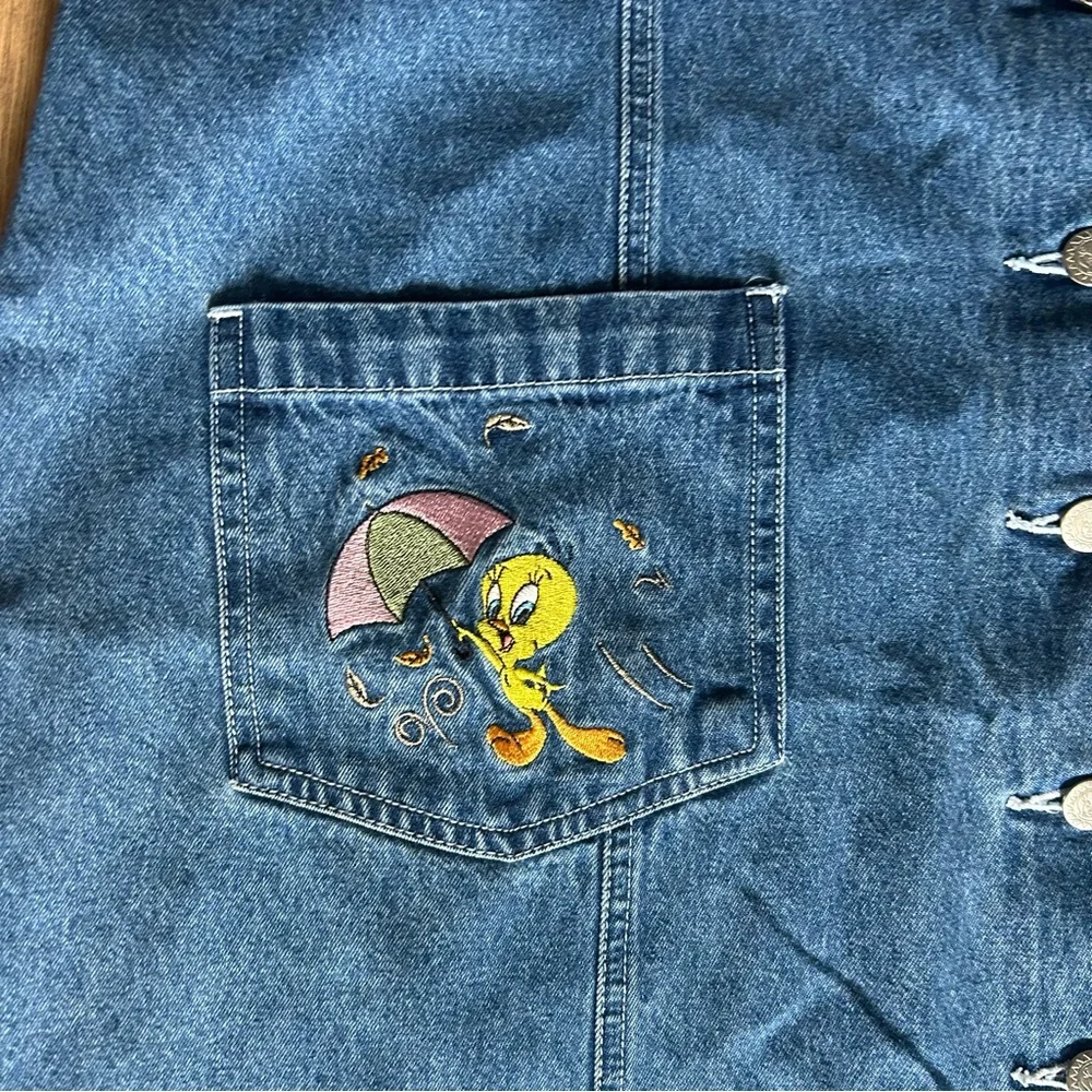 90s Tweety & Sylvester Looney Tunes Denim Maxi Dress - Picture 3 of 7